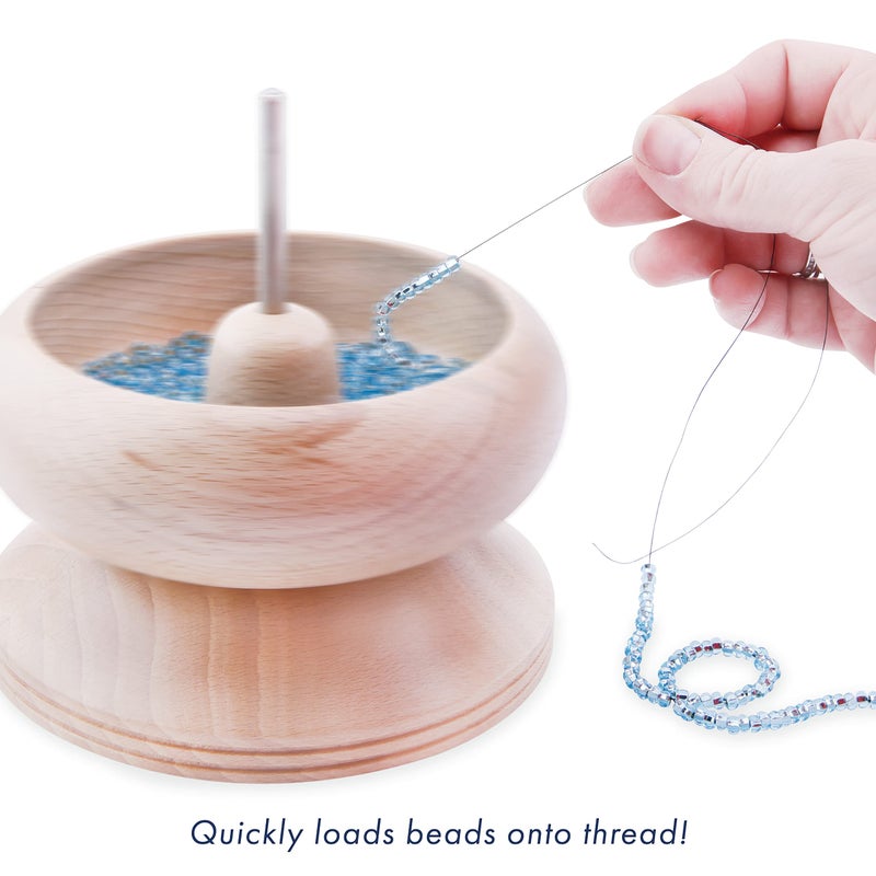 Beadalon Spin N Bead Spinner for Fast Stringing - Ideal for Beaders, Jewelry Makers & Designers - Wood Bowl with Big Eye Needle - Saves Time & Loads Seed Beads Efficiently - Image 4